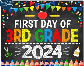 First Day of Third Grade 2024, Printable Back to School Chalkboard Sign, Primary Colors Boy Confetti, 3rd Grade Digital Instant Download