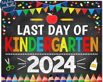 Last Day of Kindergarten 2024, Printable End of School Chalkboard Sign, Primary Colors Boy Banner Confetti, Digital Instant Download