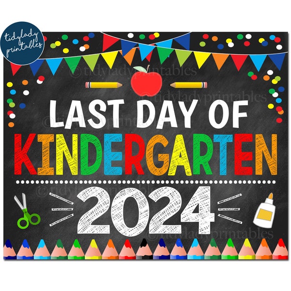 Last Day of Kindergarten 2024, Printable End of School Chalkboard Sign, Primary Colors Boy Banner Confetti, Digital Instant Download