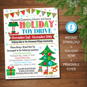 Editable Holiday Toy Drive Flyer: Printable Christmas Fundraiser (Digital Download)