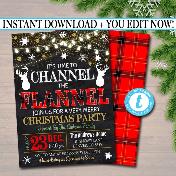 Channeln Sie die Flanell-Weihnachtsfeier-Einladung (Digital)