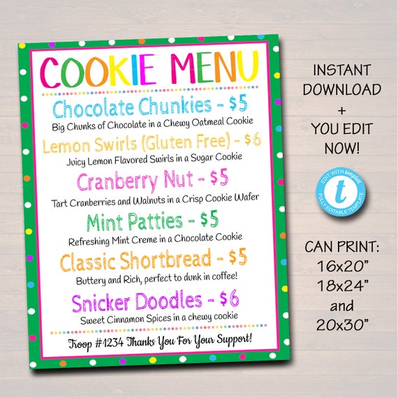 EDITABLE Cookie Booth Sign, Digital File, Troop Leader, Cookie Banner, Bake Sale Sign, INSTANT DOWNLOAD Fundraiser Printables Il_570xn