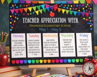 Editable Teacher Appreciation Week Itinerary Poster, Weekly Events Printable Template (Digital Download)