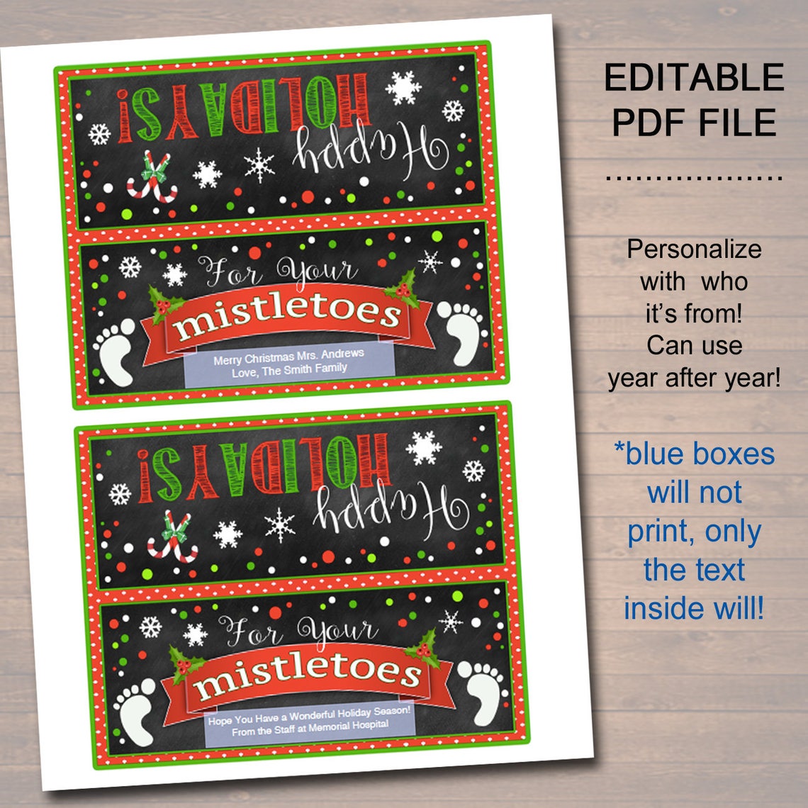 EDITABLE Mistletoes Bag Toppers Printable Christmas Tags - Etsy