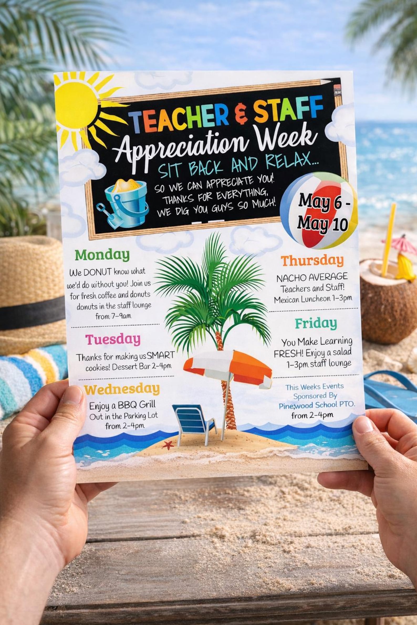 Beach Theme Teacher Appreciation Week Itinerary: Editable Printable ...