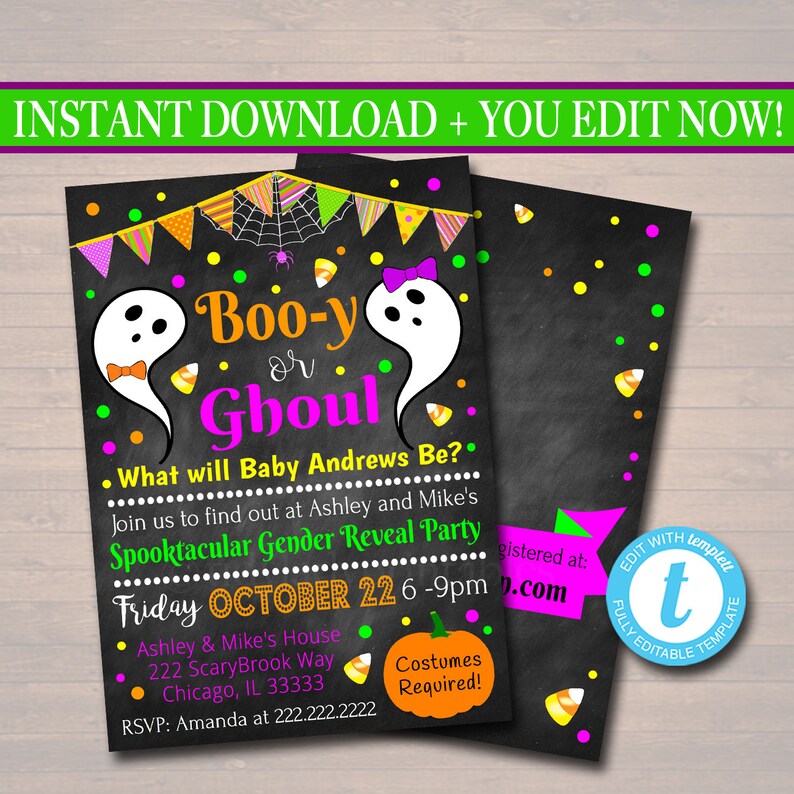 EDITABLE Gender Reveal Party Invitation Halloween Invite Etsy Australia