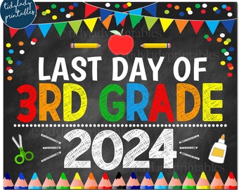 Last Day of Third Grade 2024, Printable End of School Chalkboard Sign, Primary Colors Boy Confetti, 3rd Grade Digital Instant Download