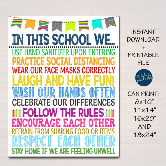 School Health Safety Poster, Health Clinic Nurse, Classroom Teacher Guidelines, Wash Your Hands, Wear a Mask School Rules, INSTANT DOWNLOAD Il_570xn