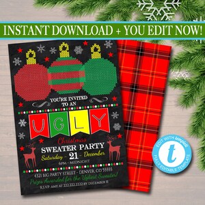 EDITABLE Ugly Sweater Party Invitation, Christmas Party Invitation, Holiday Worst Invite Adult Christmas Party, Holiday Ugly Sweater Invite