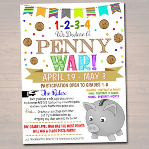 Editable Penny War Fundraiser Flyer: School PTO PTA Event (Digital Download)