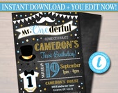 EDITABLE Mr. Onederful Birthday Chalkboard Invite, First Birthday Chalkboard Invitation Little Man Mustache Party Printable INSTANT DOWNLOAD Il_170x135