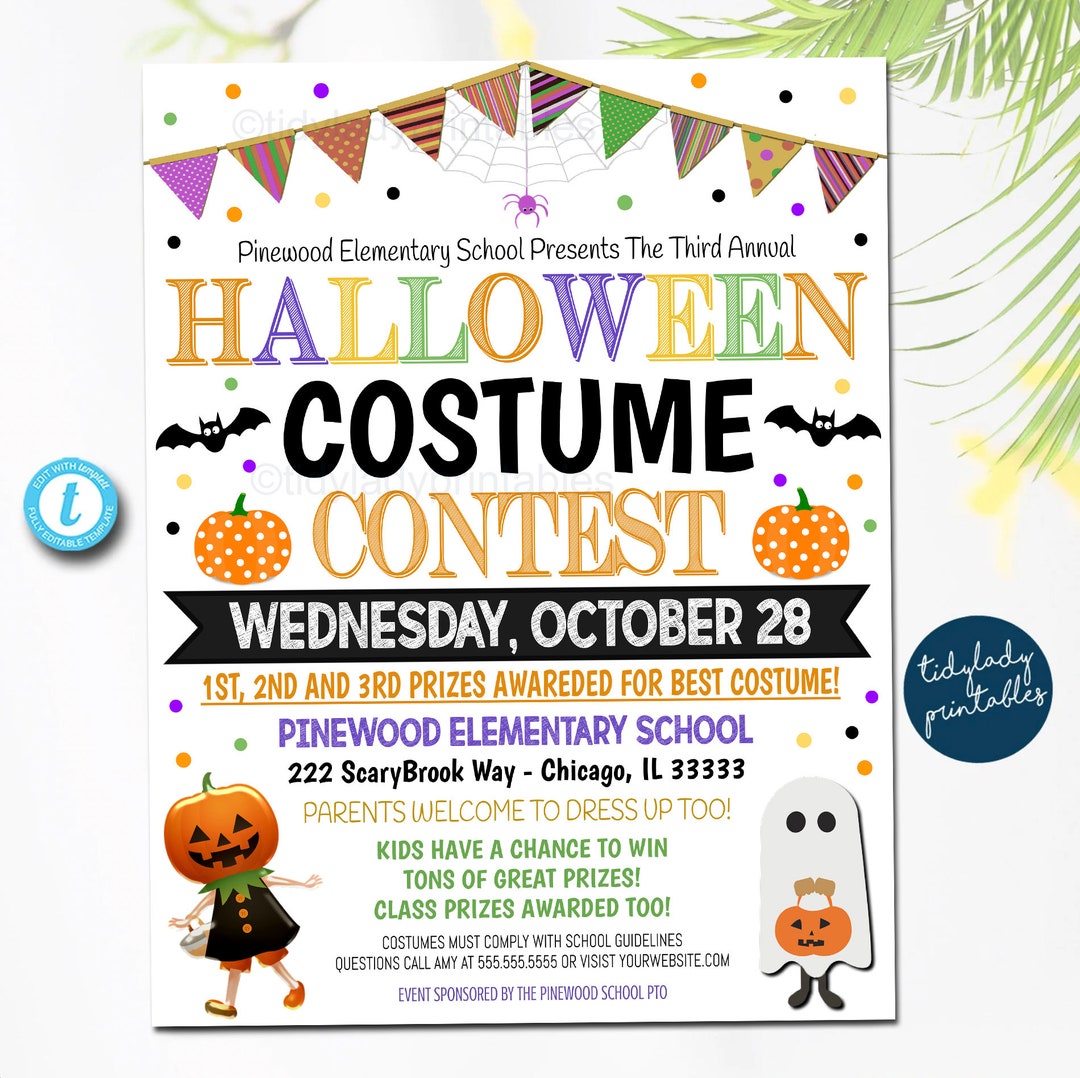 EDITABLE Halloween Costume Contest Flyer, Kids Community Church Halloween Event, School Pto Pta Halloween Party, Trick or Treat Festival - Etsy