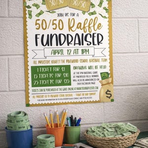 50/50 Raffle Fundraiser Flyer: School Pto Pta Fundraising Event, Editable Template (Digital Download)