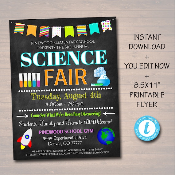 editable science fair flyer printable school academic etsy