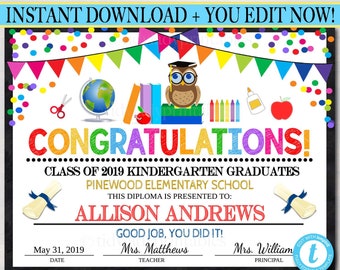 Editable Graduation Certificate: Any Grade, Printable Diploma (Digital Download)
