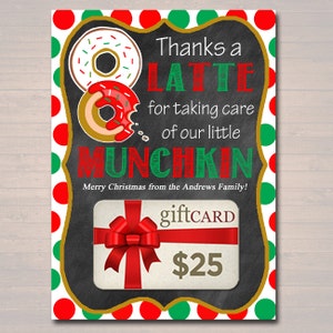 EDITABLE Christmas Thanks a Latte Coffee Donut Gift Card Holder Printable Teacher Gift Daycare Teacher Gift Babysitter Gift INSTANT DOWNLOAD image 4