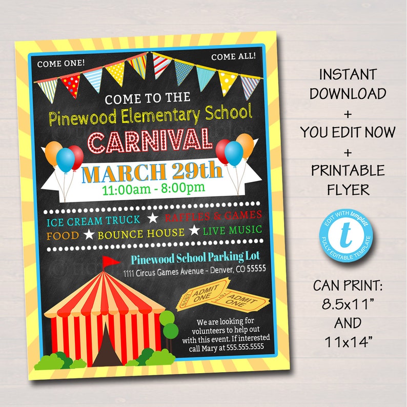 editable carnival flyer printable pta pto flyer school etsy school open house invitation template