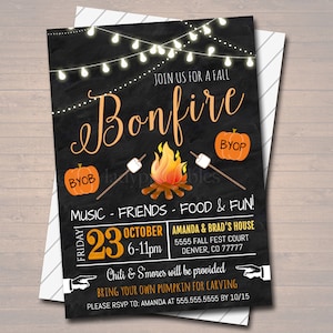 Fall Bonfire Invitation: S&#39;mores & Pumpkin Carving Party (EDITABLE Printable)