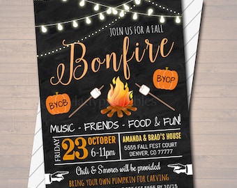 Invito al falò autunnale: festa con s'mores e intaglio di zucche (stampabile e modificabile)