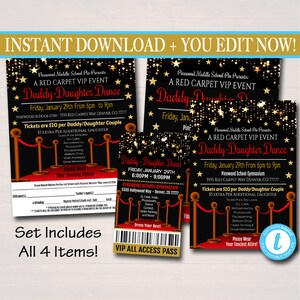 EDITIERBARE Daddy Daughter Dance Set School Dance Flyer Einladung Hollywood Red Carpet Event Church Community Event, pto, pta SOFORTIGER DOWNLOAD