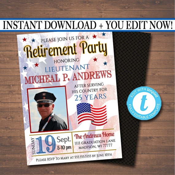 Editable Military Retirement Invitation, Army Unites States America, Printable Digital College Grad Invite, Retirement Party Celebration Il_570xn