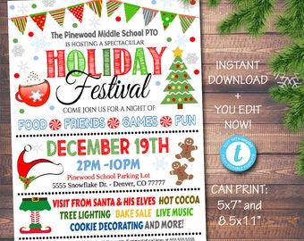 EDITABLE Holiday Festival Christmas Flyer/Poster Printable Christmas Invitation Community Xmas Event Church School Pto Pta Fundraiser Invite