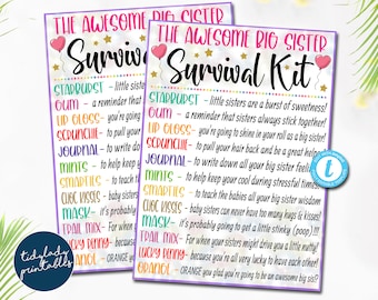 Schwester-Survival-Kit-Karte: Bearbeitbarer Geschenkanhänger (Digitaler Download)