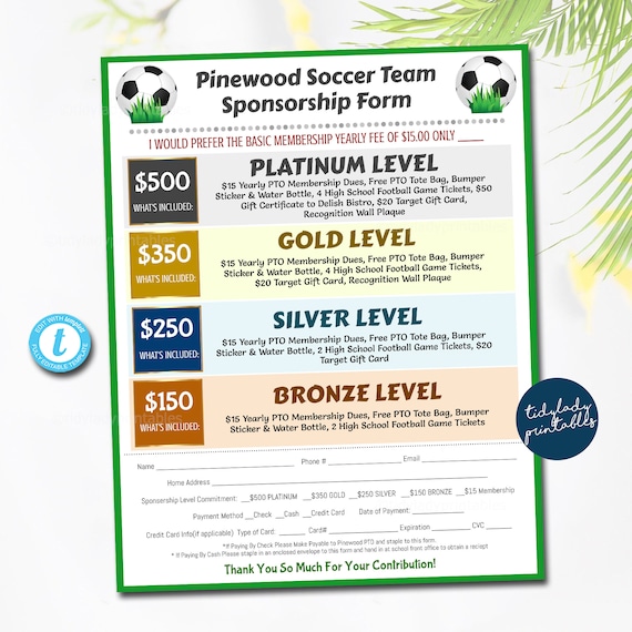 Soccer Sponsorship Form, Sponsership Membership Donation Signup Printable Handout, Team School Sports Fundraiser Event, EDITABLE TEMPLATE Il_570xn