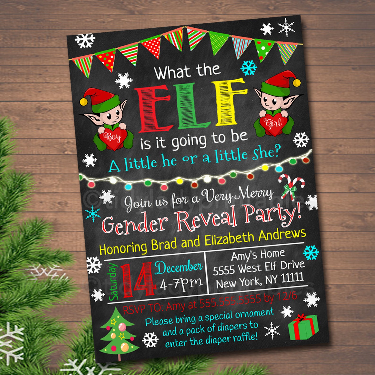 Christmas Gender Reveal Party Invitation Holiday Baby Shower Etsy