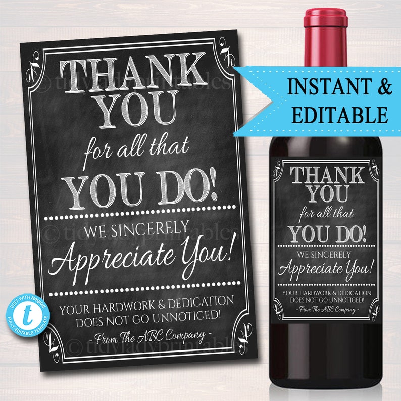 appreciation wine label thank you gift coworker employee