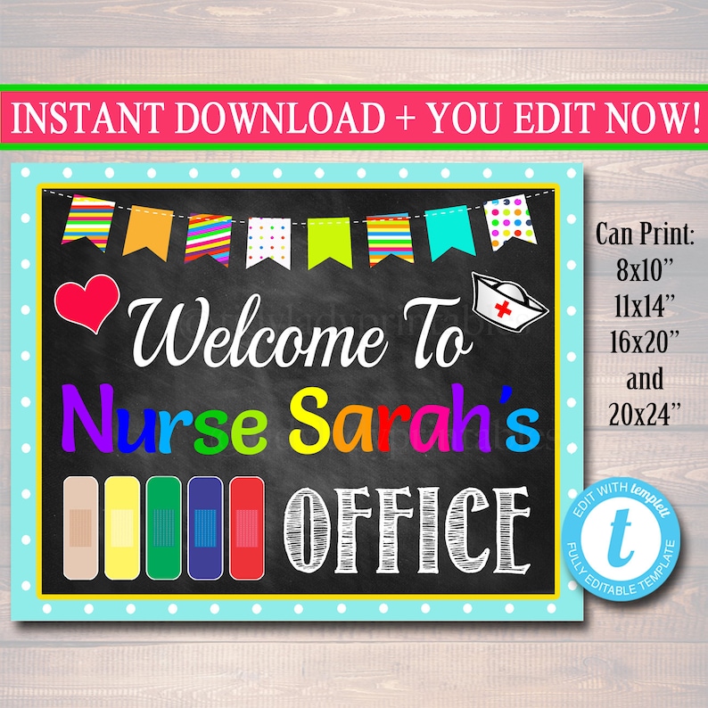 School Nurse Door Sign, Pediatric Nurse Door Sign, Back to School, Nurse Door Hanger, Nurse Office Decor, Nurse Art, Personalized Nurse Sign image 1