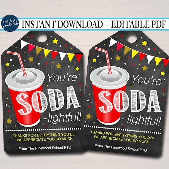 EDITABLE Soda Thank You Tags, Teacher Appreciation, Treat Tag INSTANT DOWNLOAD Printable Chalkboard Tags, Volunteer Staff Thank You Label Il_570xn