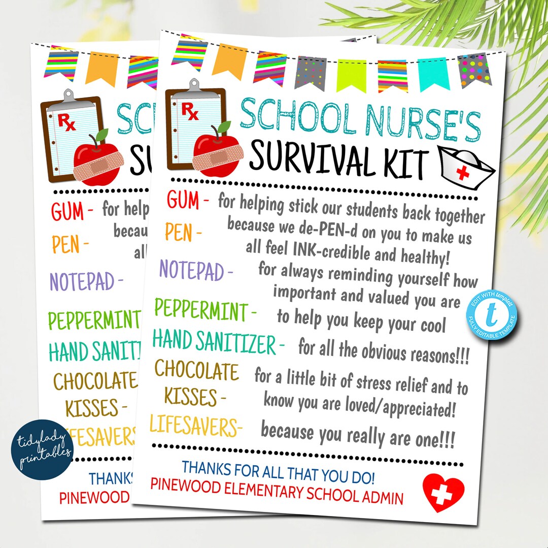 School Nurse Survival Kit Gift Tags, National Nurses Day, School Nurse