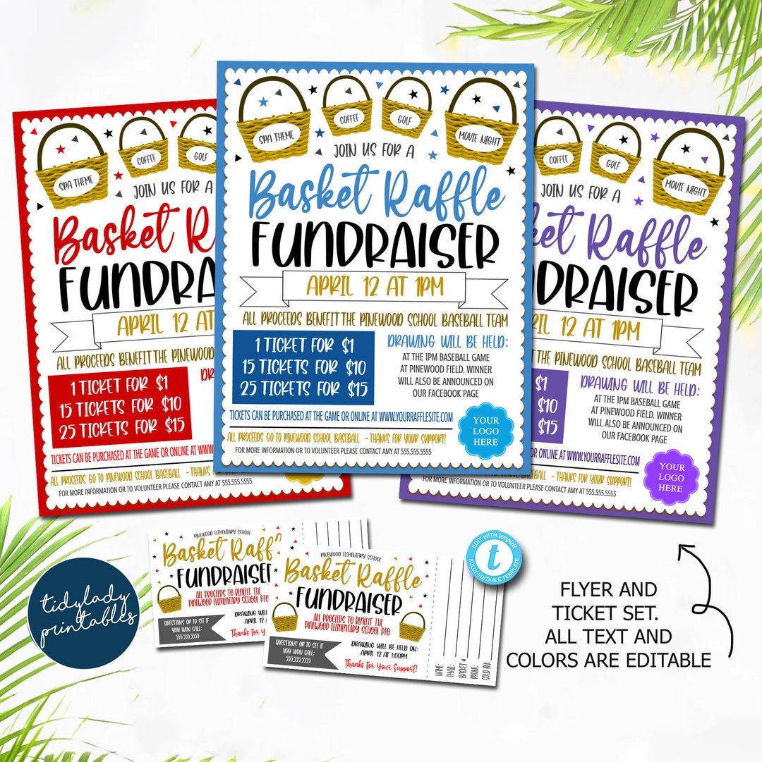 Basket Raffle Fundraiser Flyer, Editable Raffle Fundraiser Template