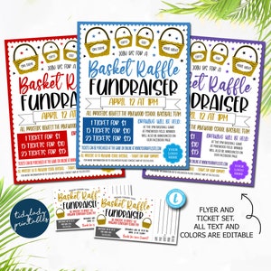 Editable Basket Raffle Fundraiser Flyer & Ticket Template
