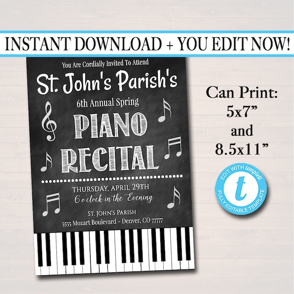 EDITABLE Piano Recital Invitation/Flyer, Piano Music Performance, Digital Invite, Concert Invitation, Church, School Event INSTANT DOWNLOAD