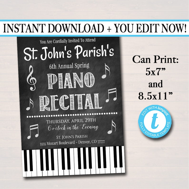Editable Piano Recital Invitation Flyer Piano Music Etsy