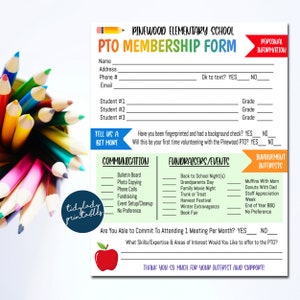 EDITABLE PTO PTA Form, Membership Volunteer Signup Printable Handout, School Fundraiser Event, Template, Newsletter, Instant Download