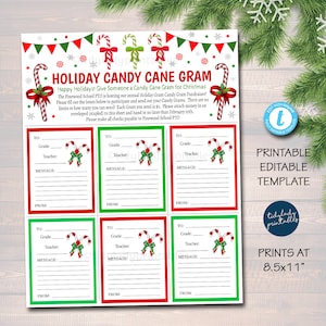 Christmas Candy Cane Gram Flyer, Holiday Candy Gram Fundraiser, Santa Pto Pta School Church Fall Fundraiser Xmas Printable EDITABLE TEMPLATE