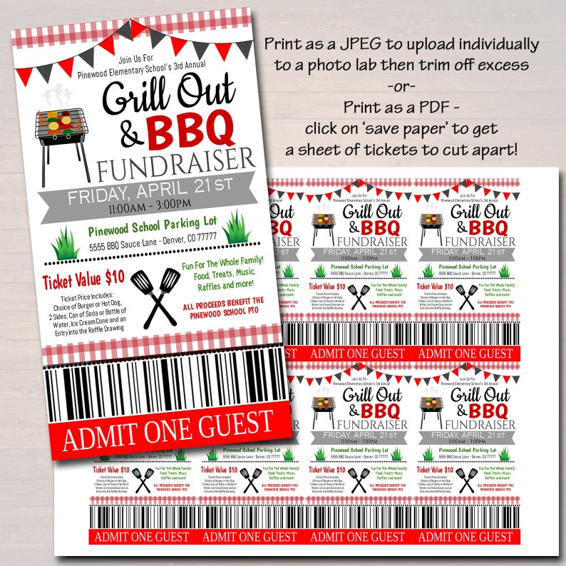 Pdf Grill Raffle Tickets BBQ Grill Out Fundraiser Flyer, Ticket, Poster Set (INSTANT DOWNLOAD ...