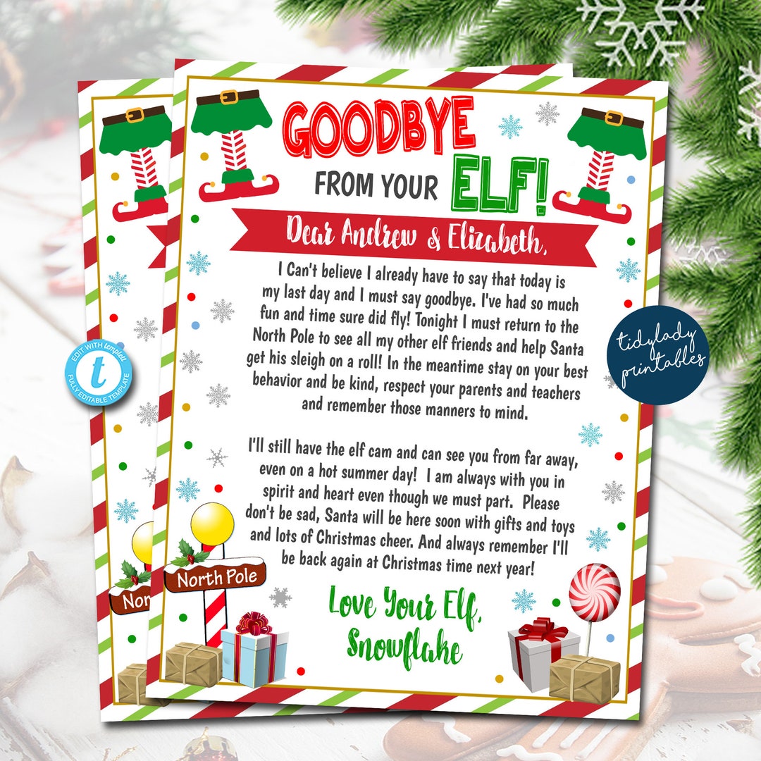 2023 Elf Letter, Goodbye From the Elf Letter for Kids, End of Christmas ...