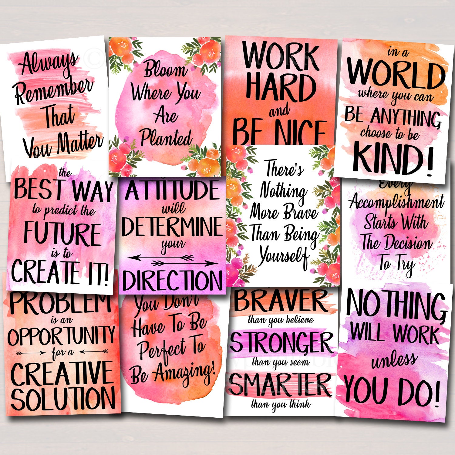 SET OF 12 Inspirational Watercolor Printable Posters School | Etsy