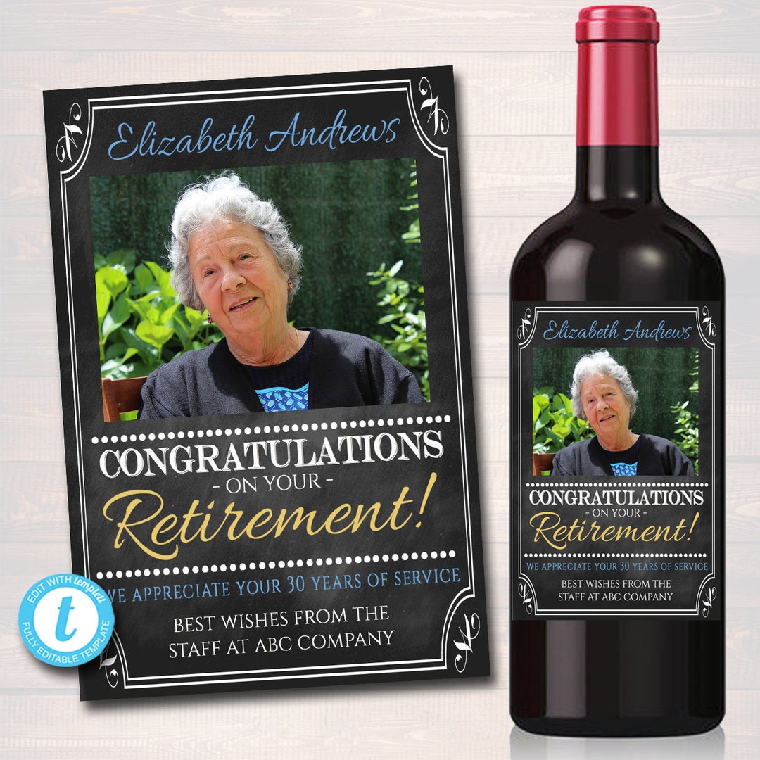 EDITABLE Retirement Gift, Printable Wine Label, INSTANT DOWNLOAD ...