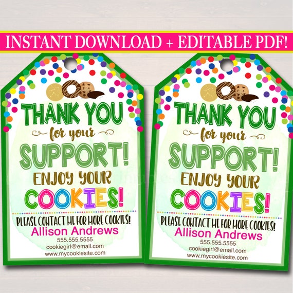 COOKIE Thank You Tags, Scout Cookie Thank You Note, Booth Sales INSTANT DOWNLOAD Printable Marketing Tags, Fundraiser Thank You Cards Il_570xn