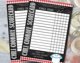 Chili Cookoff Scorecards, Family Picnic, Holiday Digital BBQ Printable Chili Dish Competition Tags, Potluck Company Party, Fundraising Event