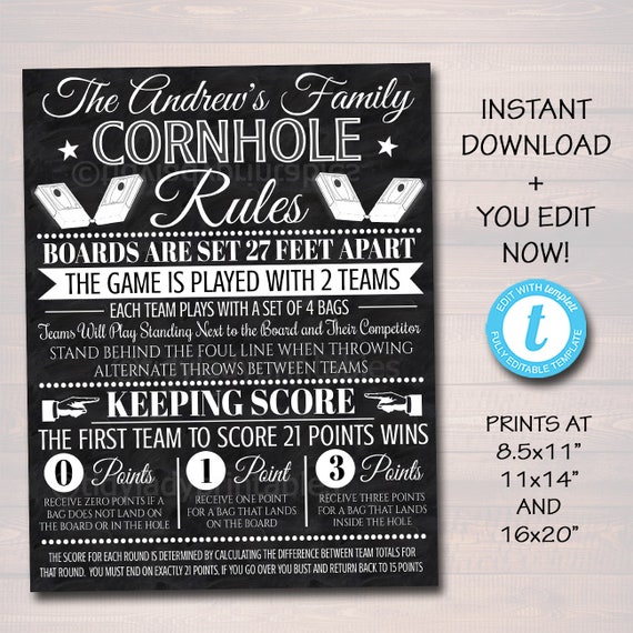 Cornhole Rules Sign, Family Outdoor Games, Bag Toss Tournament Yard ...