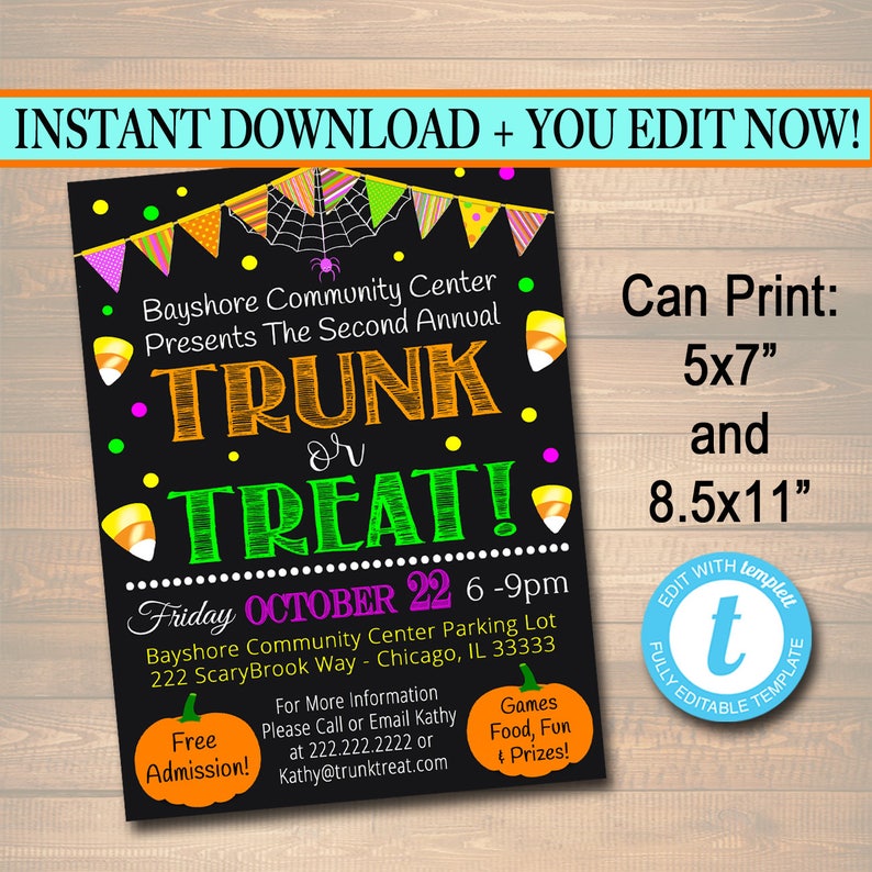 EDITABLE Trunk or Treat Flyer/Invitation Printable Halloween Invitation, Community Halloween Event, Kids Halloween, Halloween Party Invite image 4