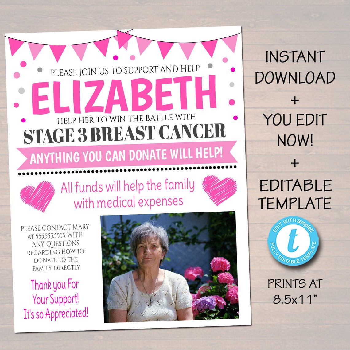Breast Cancer Benefit Fundraiser Flyer Printable Pink Charity Etsy Canada