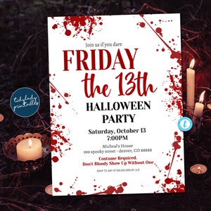 Freitag der 13 Halloween Party druckbare Einladung, Murder Mystery Digital Download Tod Erwachsene Halloween Geburtstagsparty EDITIERBARE VORLAGE