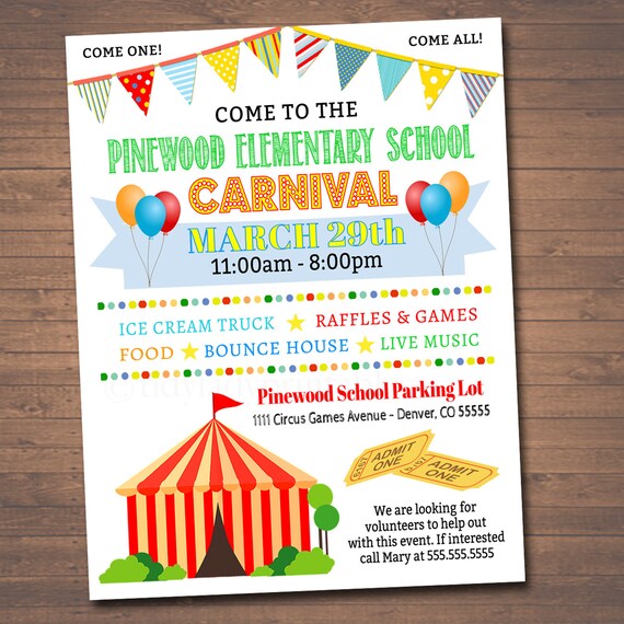 Editable Carnival Event Flyer: School Fundraiser, Printable Invitation (Digital)
